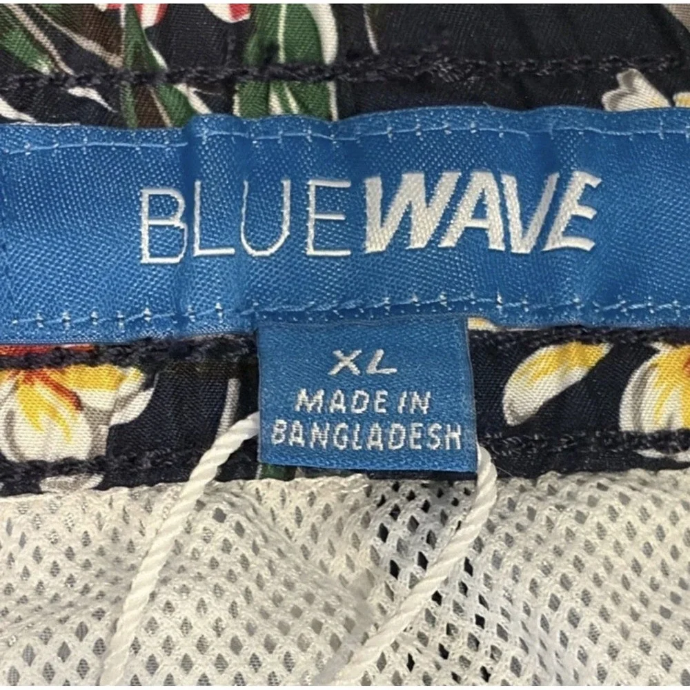 Blue Wave Men's Blue Tropical Floral Swim Trunks Size XL Mesh Brief Lined NWT
